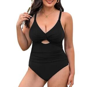 Cupshe Black Plus Size Twist Front Cutout Ruched One Piece Swimsuit Size 3X